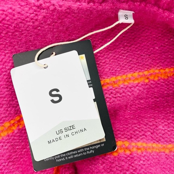 NWT Fashion Clothing Pink & Orange Striped Puff Sleeve Preppy Cardigan Sweater - Picture 8 of 8